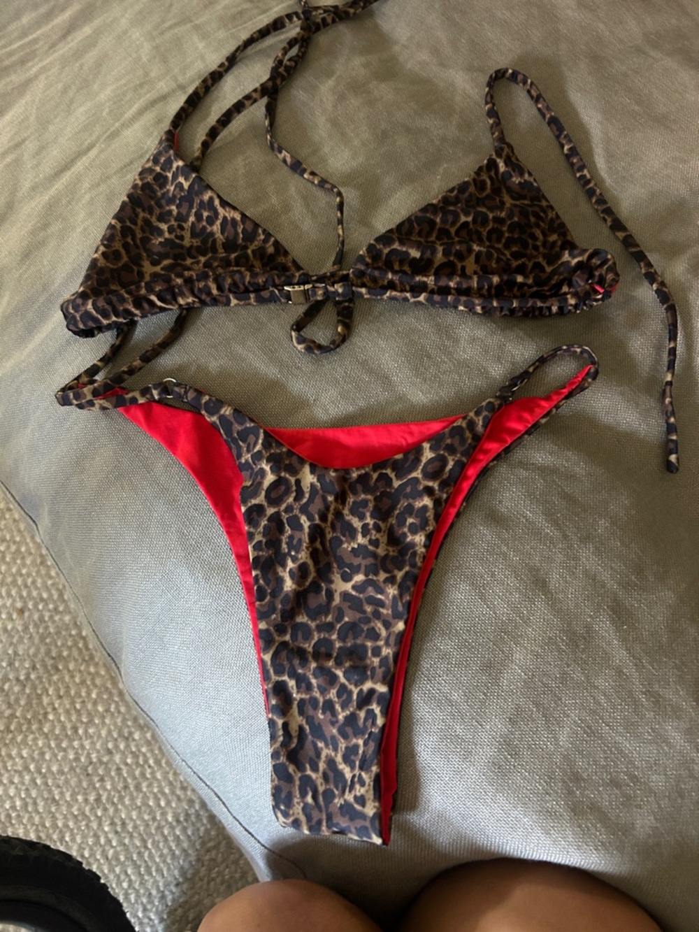 Reversible Leopard Print Bikini - Red/Leopard